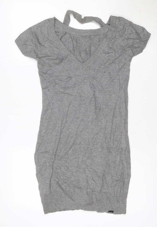 Bench Women Grey XS Knit T-Shirt Dress Cotton Casual