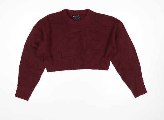 Additional front view of ASOS DESIGN Women Burgundy Crew Neck Cropped Jumper, size S, UK 8-10