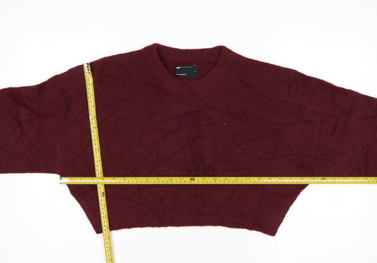 ASOS DESIGN Women Burgundy Crew Neck Cropped Jumper Size S UK 8-10