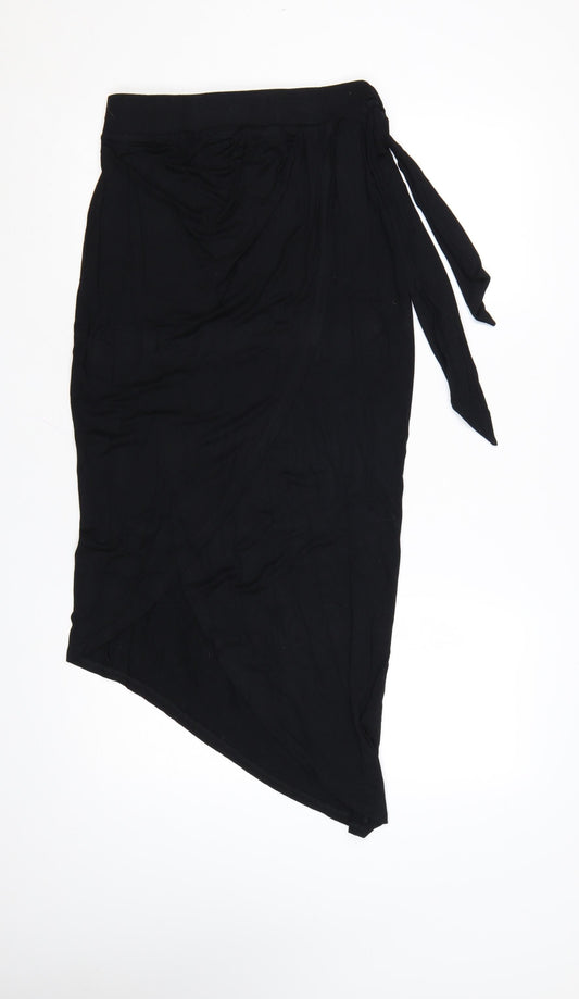 Additional front view of ASOS Women’s Black Wrap Midi Skirt, size UK 10, Viscose Stretch