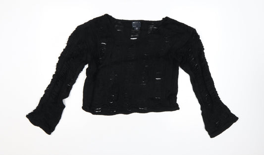 Additional front view of ASOS DESIGN Women's Black Open-Knit V-Neck Jumper UK 6