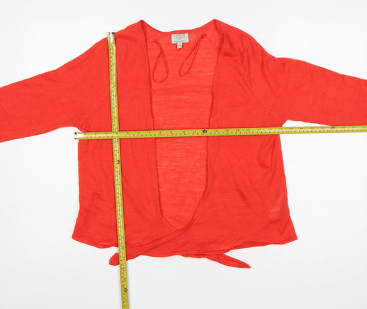 Monsoon Women Red Linen Blend Lightweight Open Cardigan M