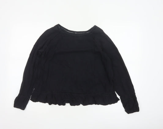 John Lewis Women’s Black Cotton Ruffle Hem Blouse Size 10