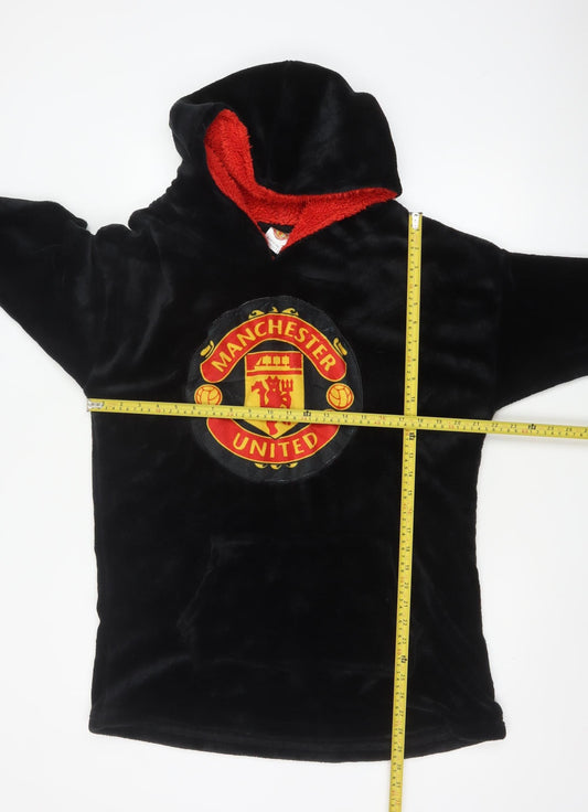 Manchester United Boys Black Hooded Fleece Robe One Size Winter Nightwear