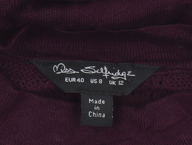 Additional view of Miss Selfridge Women’s Purple Knit Fit & Flare Long Sleeve Mini Dress UK 12