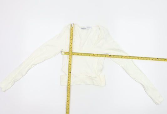 Bershka Women’s Ivory Cropped Long Sleeve Stretch Top Size 6