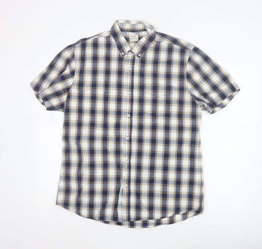 Additional front view of ACW85 Men's Blue Check Short Sleeve Button-Up Cotton Shirt L