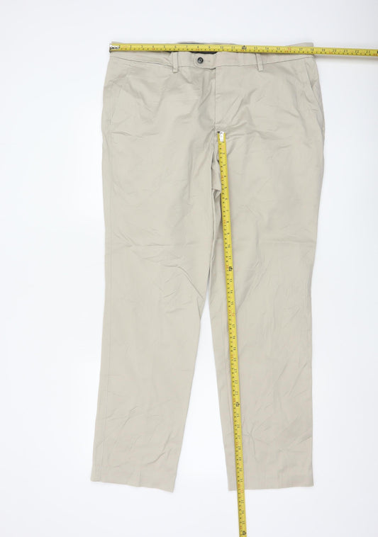 Marks and Spencer Men's Beige Chino Trousers Slim Fit 36W 31L