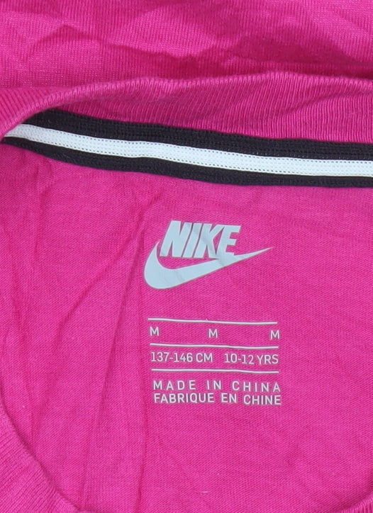Nike Girls Pink Short Sleeve Logo T-Shirt Size 10-12 Years Cotton Blend