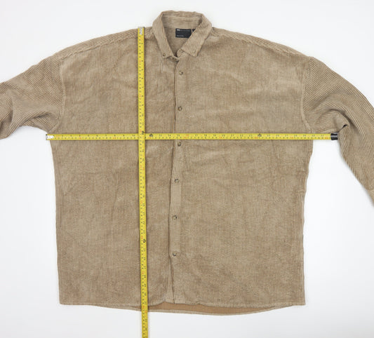 ASOS Design Men's Beige Corduroy Button-Up Shirt Size M
