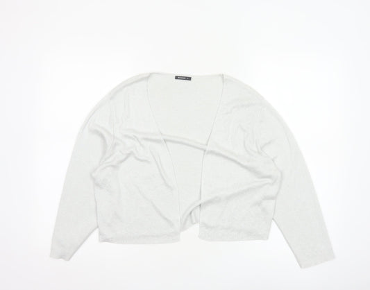 Additional front view of Roman Women Silver Viscose Metallic Open Knit Cardigan, size 18