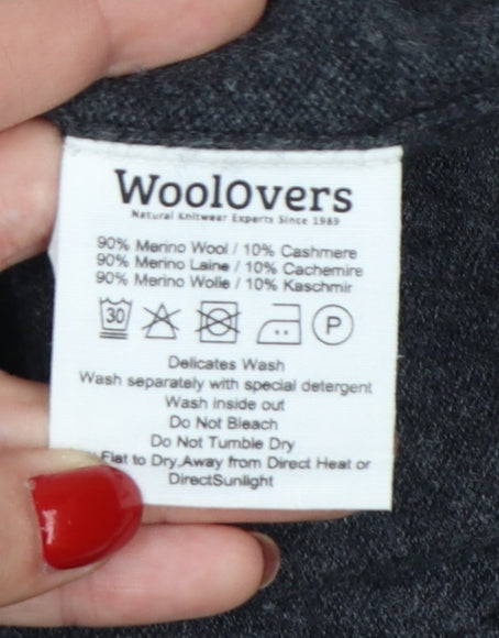 WoolOvers Women's Grey Merino Wool Cashmere Full Zip Hooded Jumper M