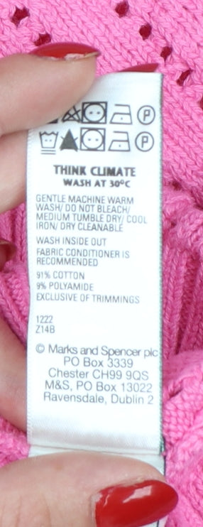 Marks and Spencer Women's Pink V-Neck Short Sleeve Knit Cardigan M