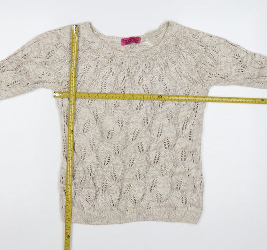 Boohoo Women Beige Open-Knit Cotton Acrylic Jumper Size M