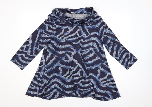 Additional front view of Roman Women’s Blue Abstract Cowl Neck Tunic Top, size UK 12