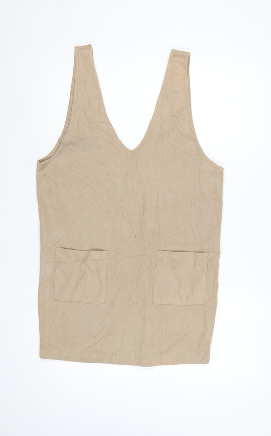 Additional front view of ASOS DESIGN Women Beige, size 6, Pinafore Dress with Pockets