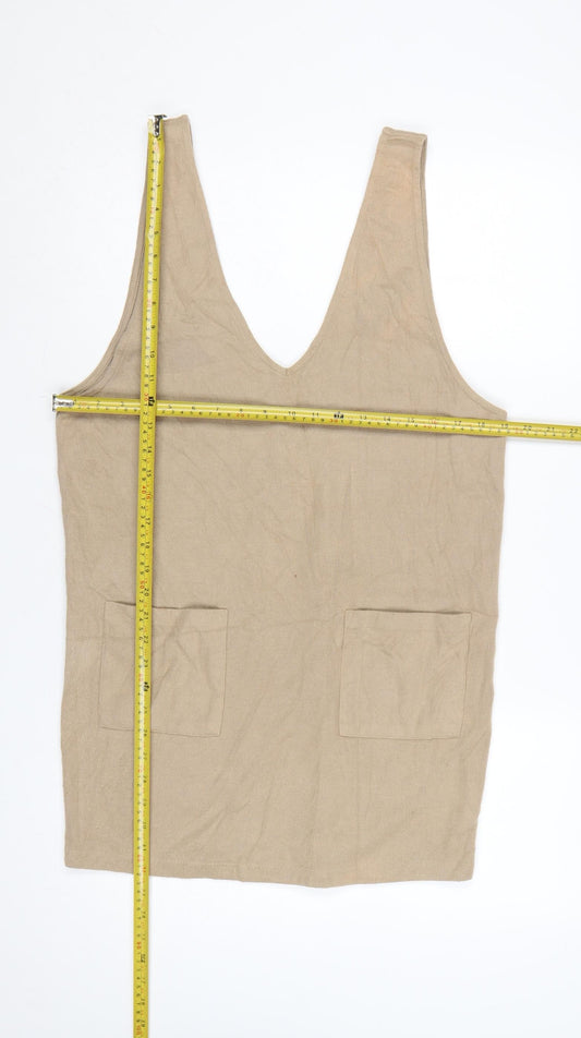 ASOS DESIGN Women Beige Size 6 Pinafore Dress with Pockets