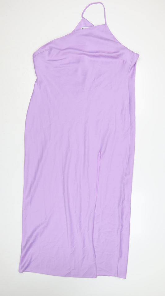 Additional front view of ASOS DESIGN Women's Purple Halter Slip Midi Dress, size 16