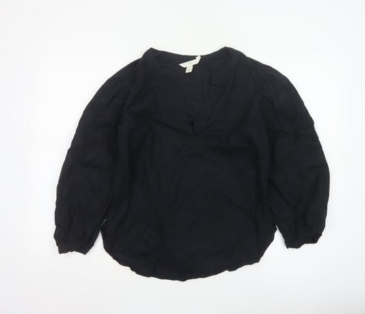 H&M Womens Black Cotton Tunic Blouse Long Sleeve XS