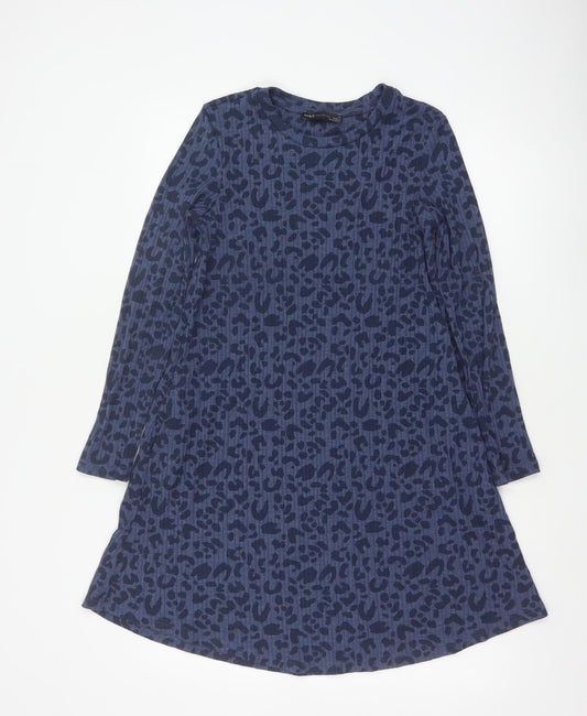 Marks & Spencer Women's Blue Animal Print Long Sleeve A-Line Dress Size 10