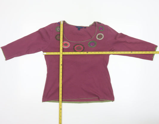 Boden Women Purple Cotton 3/4 Sleeve Scoop Neck Top Size 14