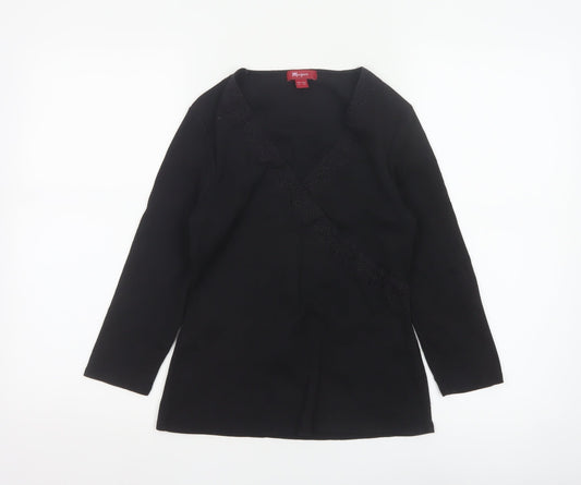 Monsoon Women Black Cotton Wrap Blouse Size 12 Long Sleeve