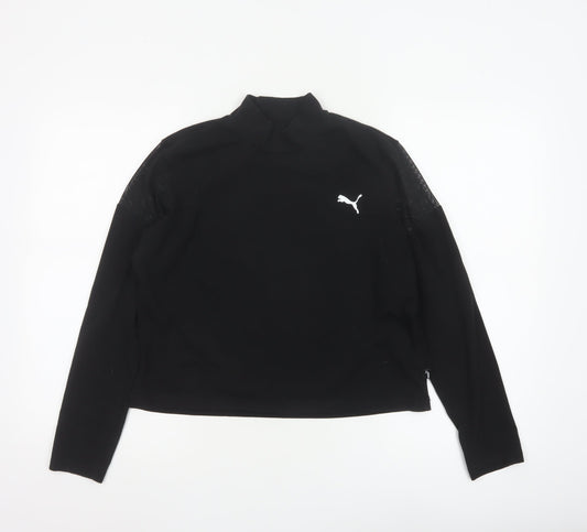 Additional front view of Puma Women's Black Mock Neck Long Sleeve Cropped Top L