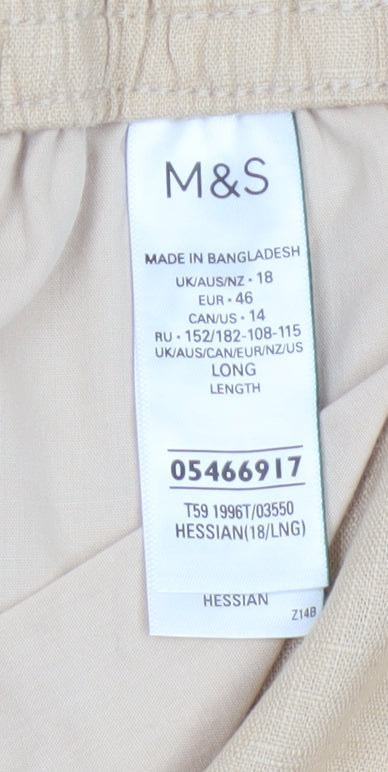 Marks and Spencer Womens Beige Linen Blend Trousers Size 18