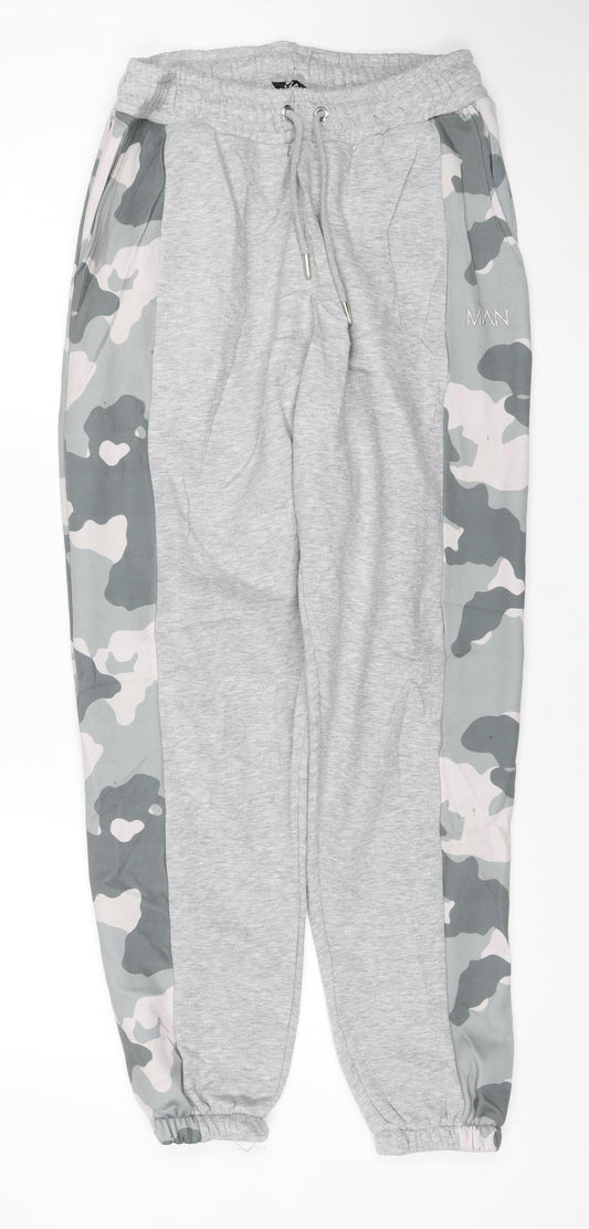 boohooMAN Men's Grey Camouflage Side Panel Jogger Trousers M