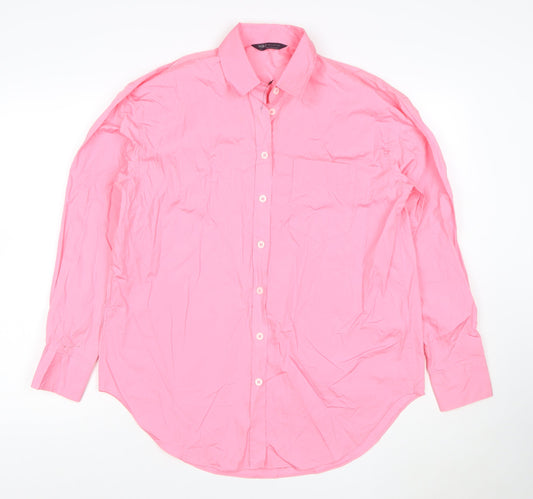 Additional front view of Marks & Spencer Women’s Pink Long Sleeve Cotton Button-Up Shirt, size UK 10