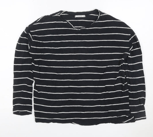 Pull&Bear Women’s Black Striped Long Sleeve Cotton T-Shirt Size 8