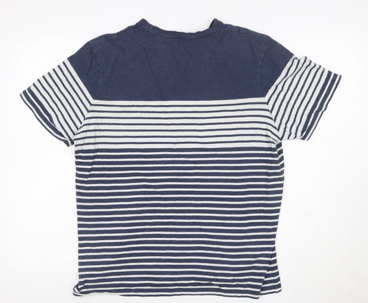Boden Women Blue Striped Cotton Crew Neck T-Shirt L