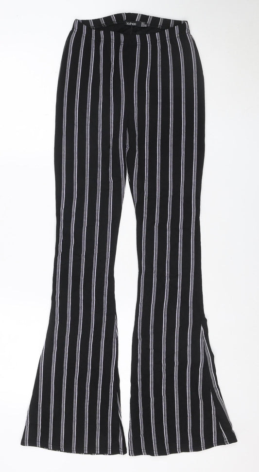 Boohoo Women's Black Striped Flared Slim Trousers Size 6