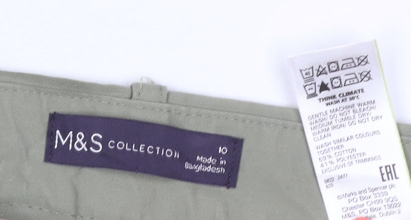 Brand and care label for Marks & Spencer Men's Green Slim Fit Chino Trousers, size 10