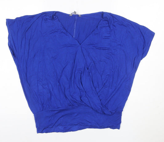 Additional front view of Principles Women's Blue V-Neck Jersey Wrap Blouse, size 14