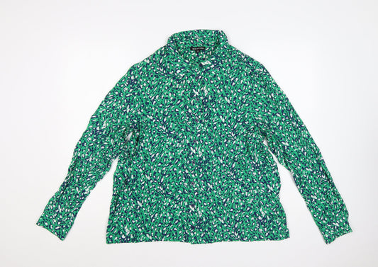 Whistles Women Green Animal Print Long Sleeve Button-Up Shirt Size 14