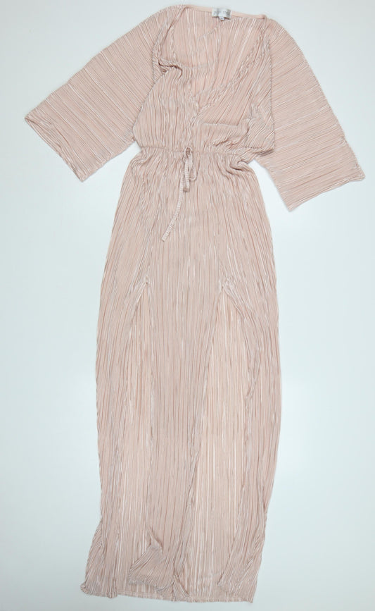 Additional front view of In The Style Women’s Beige Pleated Maxi Dress, size UK 8