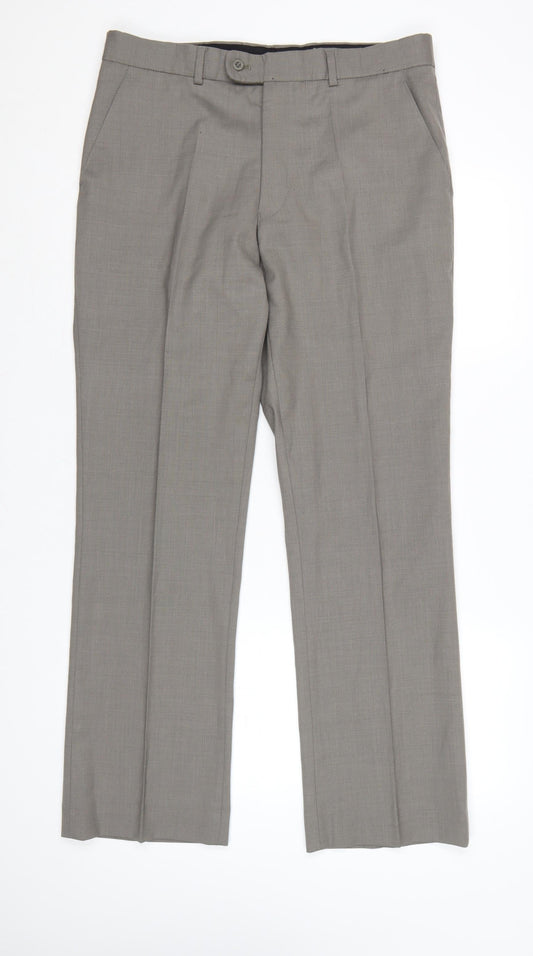 Burton Men's Grey Wool Blend Regular Fit Dress Trousers 34in