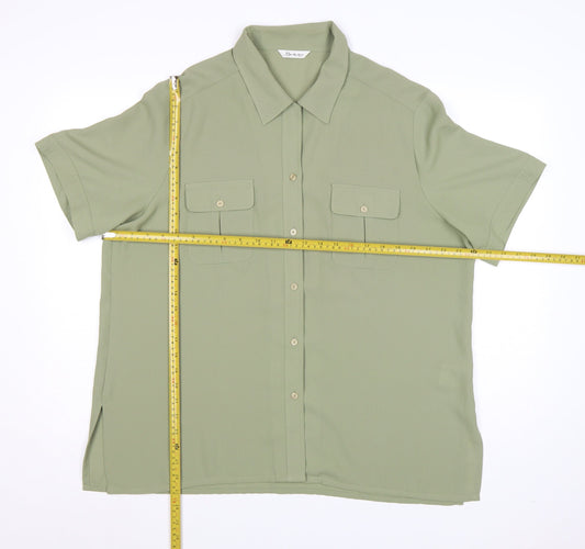 Berkertex Women Green Size 20 Button-Up Short Sleeve Shirt