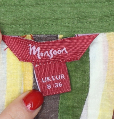 Monsoon Women Multicoloured Striped Playsuit Size 8 Cotton Blend Tie Shoulder