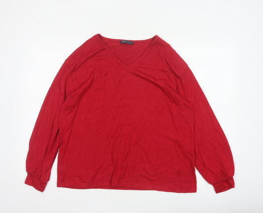 Marks & Spencer Women Red UK 14 V-Neck Glitter Jersey Top