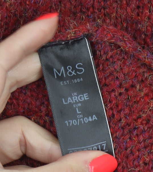 Marks and Spencer Women Red L V-Neck Raglan Knit Pullover Jumper