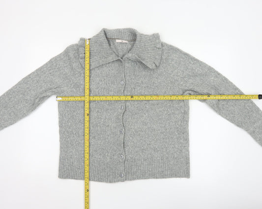 Tu Women’s Grey Cable-Knit Collared Button Cardigan Size 14