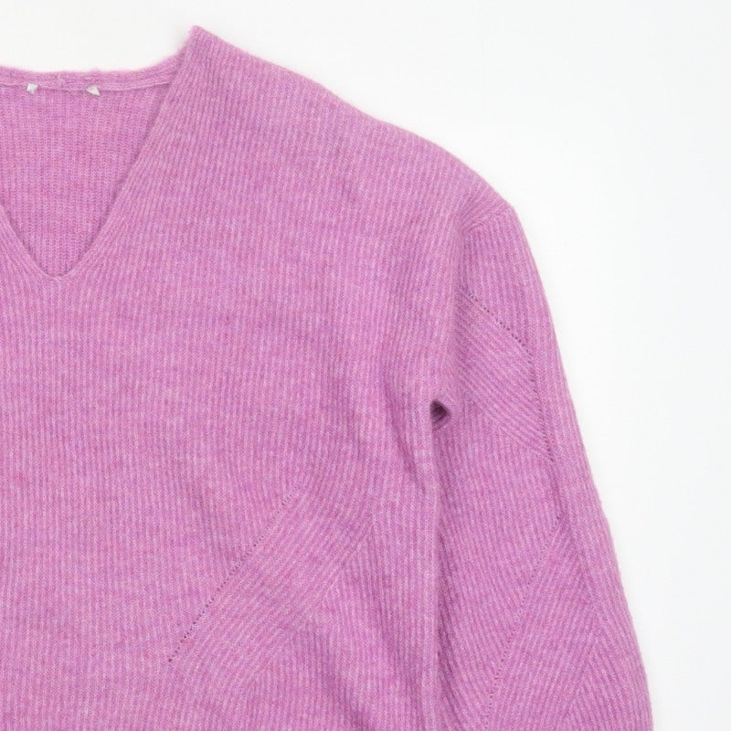 Ro&Zo Women’s Pink V-Neck Balloon Sleeve Knit Jumper UK 8