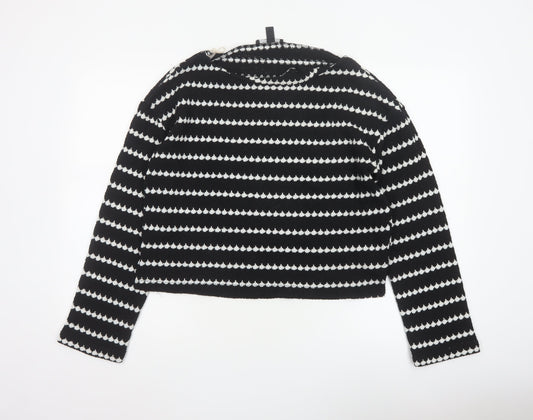 New Look Women Black White Striped M Cropped Knit Top Long Sleeve