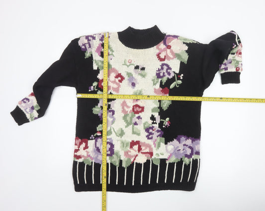 Boaz Women's Black Floral Mock Neck Pullover Jumper Size M Vintage