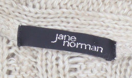 Jane Norman Women Beige UK 12 Cable Knit Short Sleeve Cardigan Cowl Neck