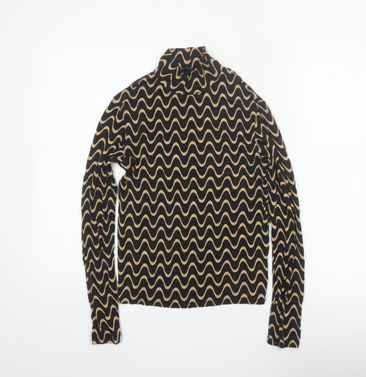 Stradivarius Women Black Geometric Cropped High Neck Long Sleeve Top L