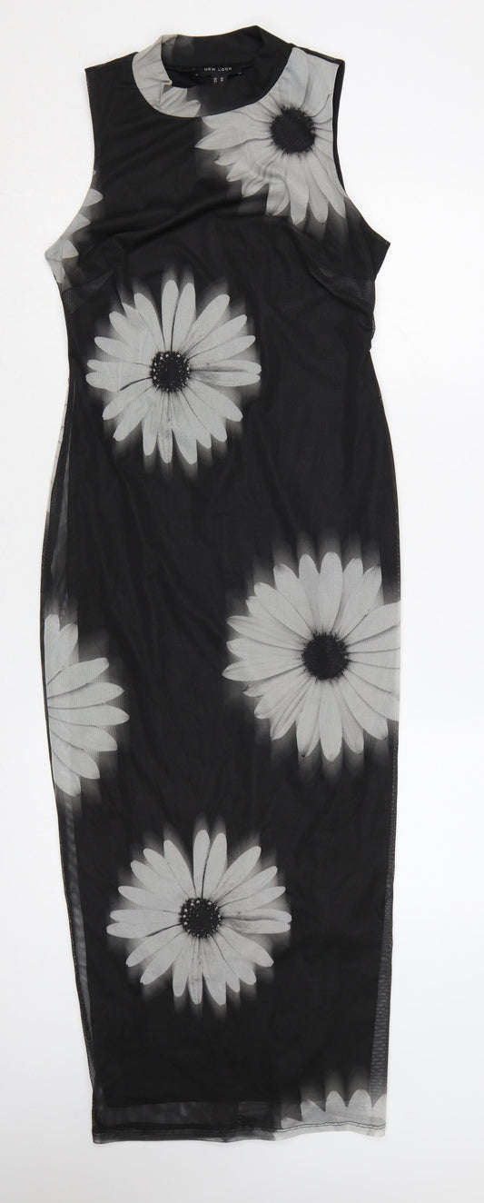 New Look Women Black UK 10 Long Floral Sleeveless Sheath Dress