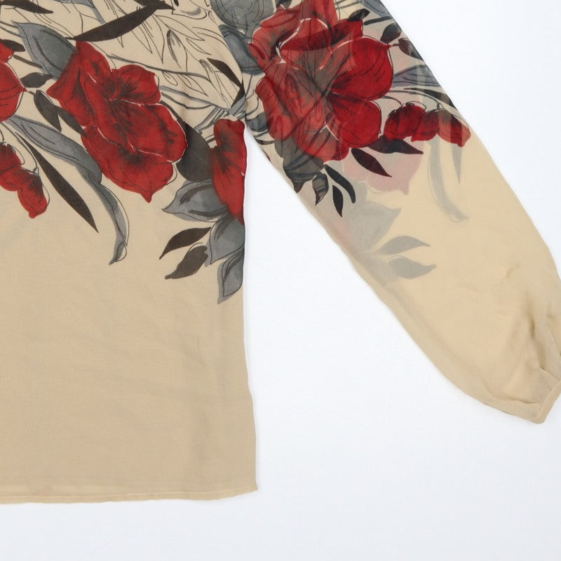 Rocha John Rocha Women Beige Floral Chiffon Balloon Sleeve Blouse UK 8